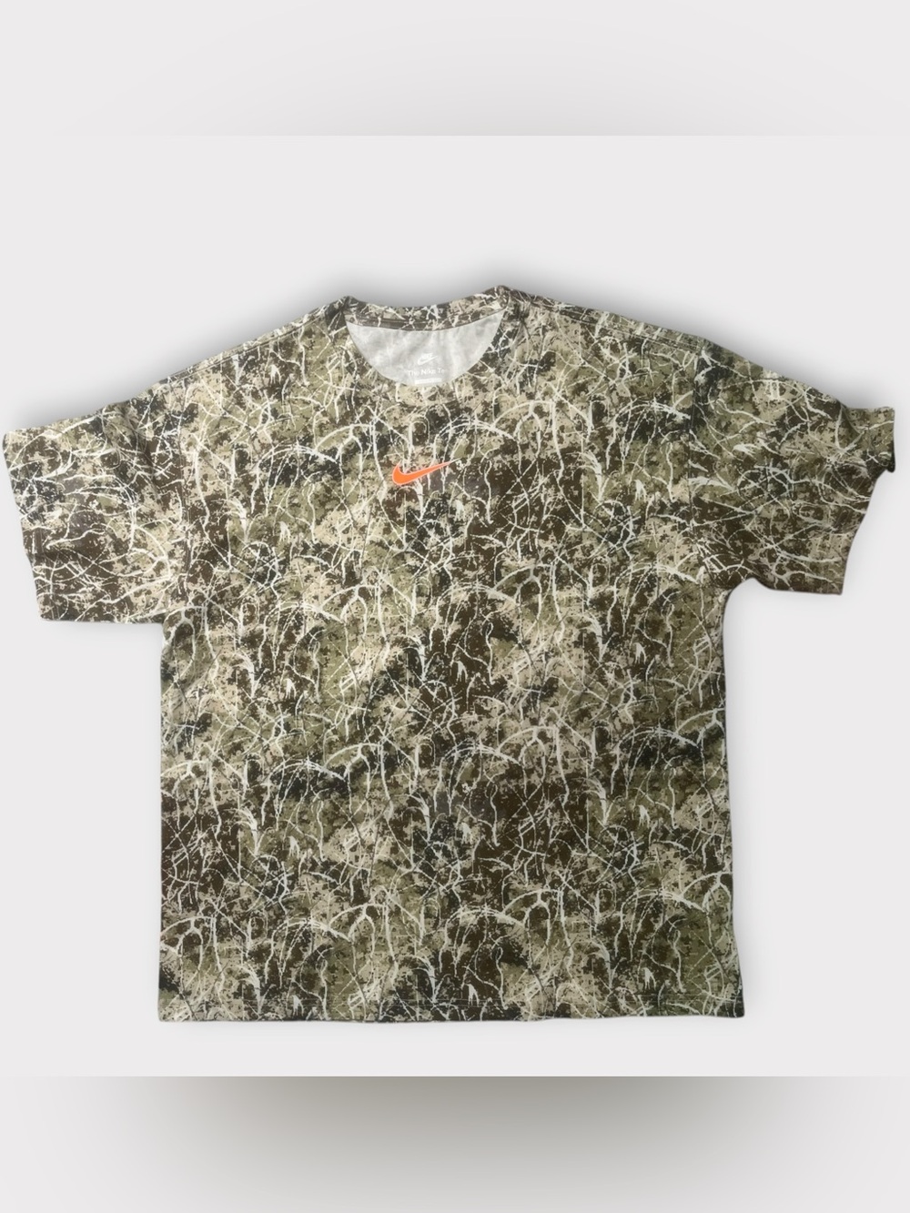 Sz various Nike Olive Camo Short Sleeve Tee with Orange Swoosh